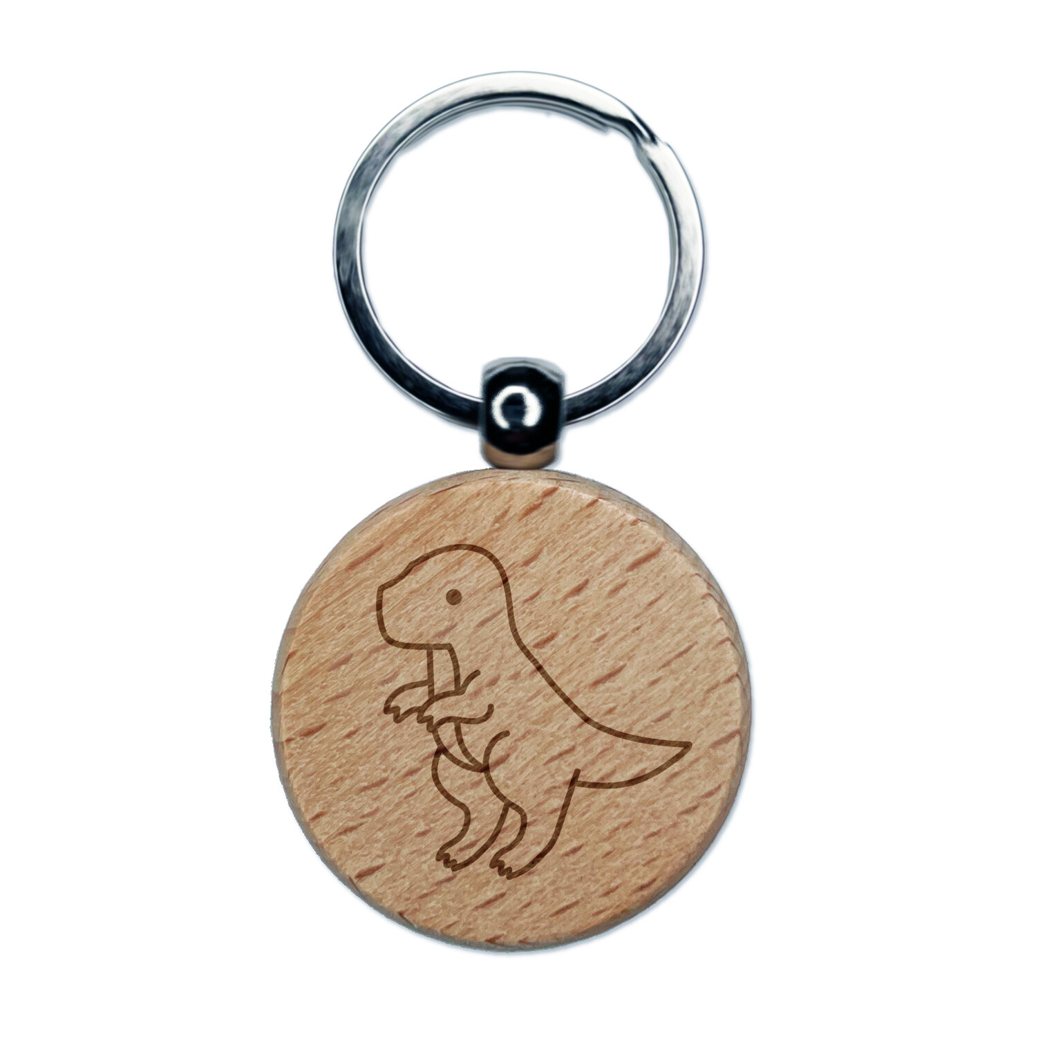Baby Nursery T-Rex Dinosaur Engraved Wood Round Keychain Tag Charm