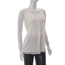 Mango Women Tunic Pleated Bac Mesh Chiffon Top Sleeveless White Size S Small