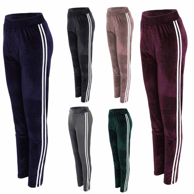 Vr7 Mujer Terciopelo Pantalón Informal Lado Rayas Cintura Alta Talla 8-14 |  eBay