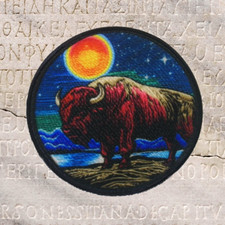 American Bison Applique Patch - Buffalo Animal Badge 3" Iron on Mountains Moon