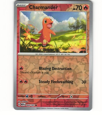 2023 Light Play Pokemon Charmander 004/165 Reverse Scarlet Violet 151 English