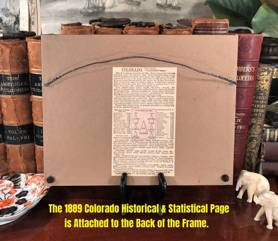 Framed Original 1889 Antique Map COLORADO Denver Pueblo Longmont Golden