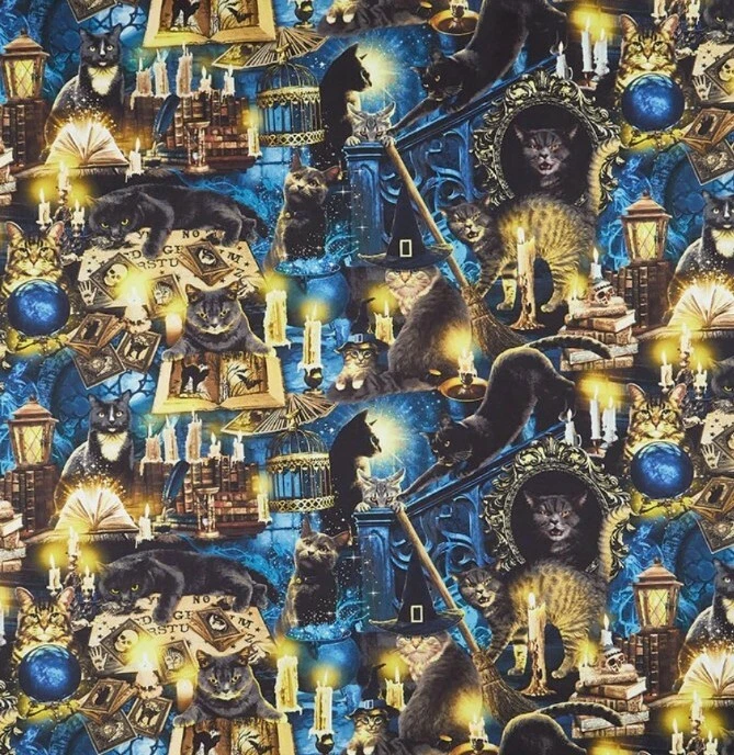 Timeless  Treasures - Halloween Mystical Meow Quilting Cotton Fabric - Black Cat