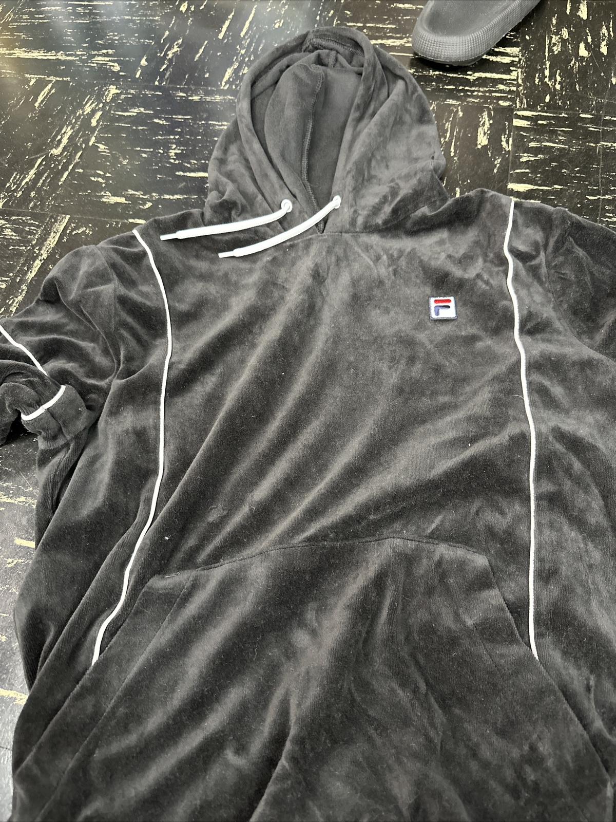 Fila maglione felpa con cappuccio donna taglia large S velluto nero manica con cappuccio