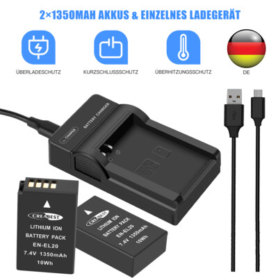 2x EN-EL20 EN-EL20a Akku + Ladegerät für Nikon Coolpix P950 P1000 J1 J2 DL24-500