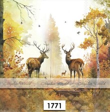  1771 TWO Paper LUNCHEON Decoupage Art Craft Napkins - AUTUMN DEER FOREST WOODS