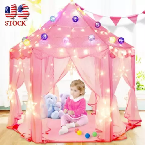 Princess Castle Play House Large In/Outdoor Kids Play Tent & 6M Light for Girls