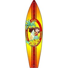 Aloha Hawaiian Islands Metal Surfboard Sign 23"x6" Plaque Home Door Garage Wall