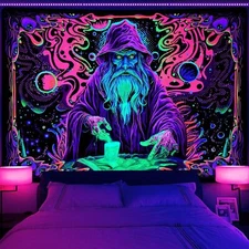 Uspring Blacklight Tapestry Trippy Wizard 51.2'' x 59.1'', Colorful 