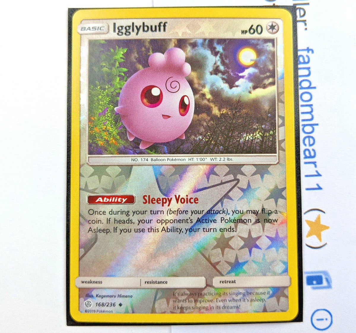 Igglybuff REVERSE HOLO card 168/236 Sun & Moon Cosmic