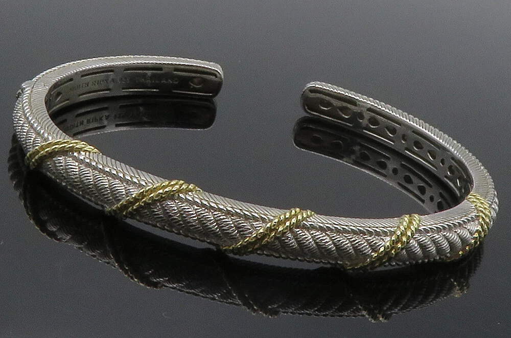 JUDITH RIPKA 925 Silver Two Tone Rope Twist Wrapped Cuff