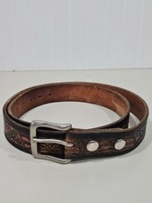 VTG USA Tooled Full Grain Cowhide Leather Belt Buckle Sz 51"Western Rodeo Cowboy
