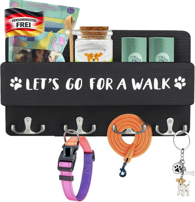 Hundegarderobe Wand mit Ablage und 4 Haken für Hundeleinen Schlüssel Organizer H
