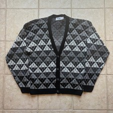 Vintage 90s New Era Black Gray Geometric Knit Cardigan Made In USA L