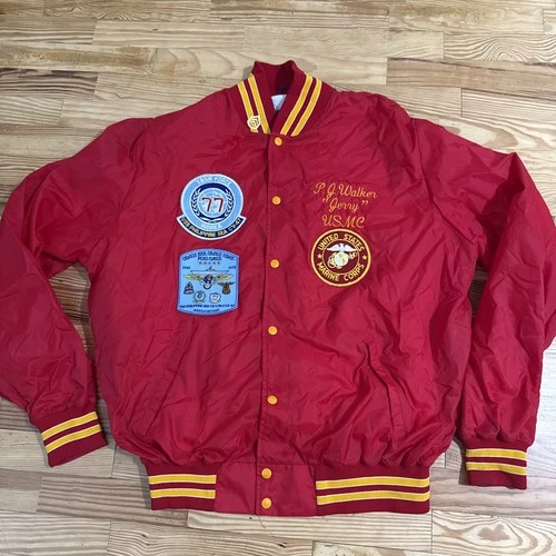 VTG USMC US Marines Satin Bomber Jacket USS Philippine EV 47 Patches Korean XXL - product listing photo