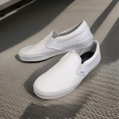 Vans CLASSIC SLIPON Leather Shoes Classic Tumble True White Unisex Mn 9.5 Wom 11