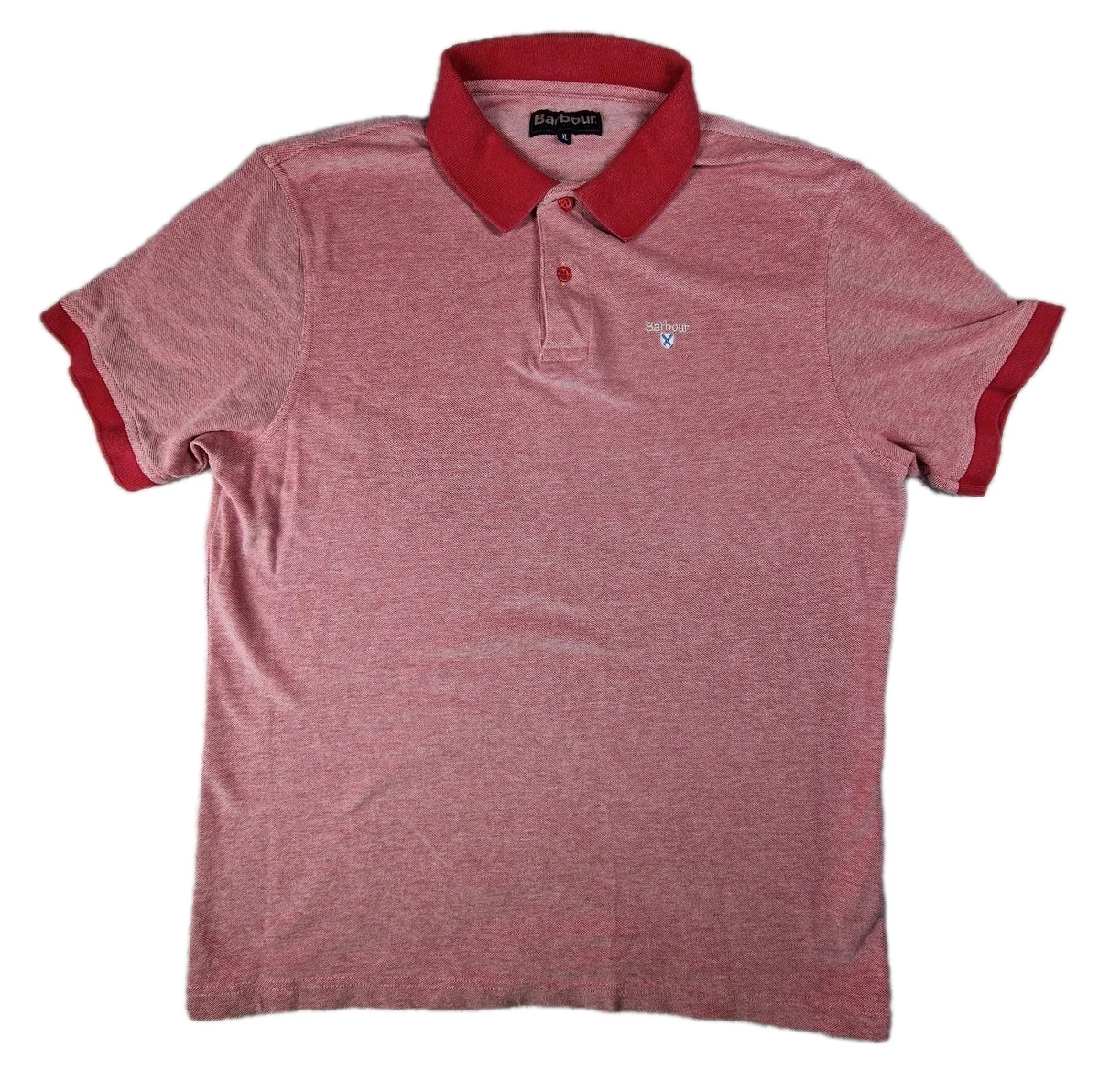 Barbour Polo Shirt Red Marl Contrast Collar Cotton Men's XL Slim Casual Summer