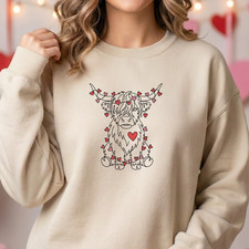 Valentines Line Art Highland Cow Sweatshirt Cute Cow Lover Gift