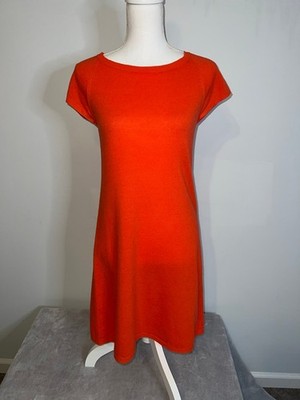 100% Wool Benetton Orange Short Sleeve Knit Dress S