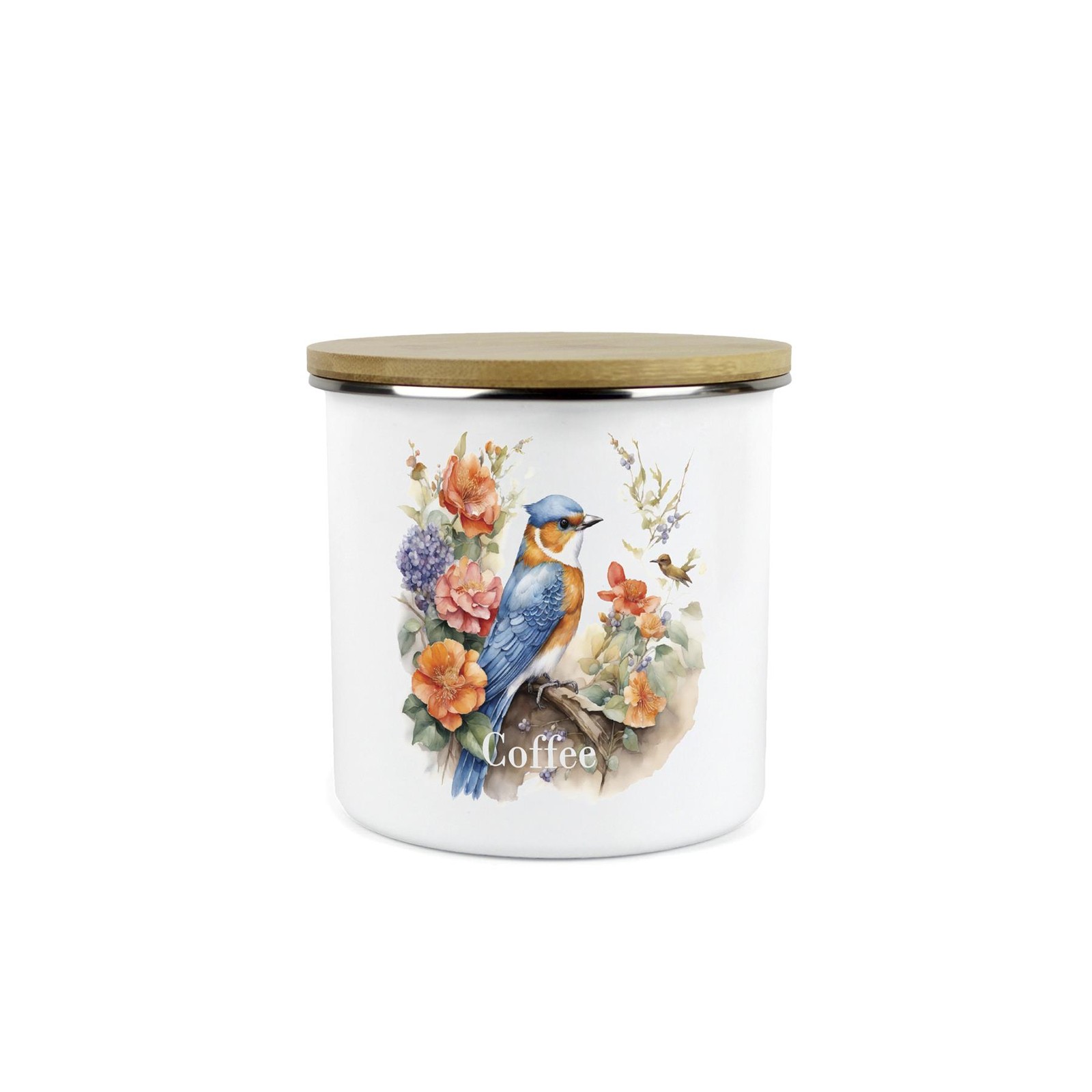 Nuthatch Bird Coffee Canister - Enamel Kitchen Storage Gifts for Bird Lovers