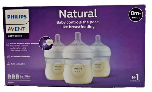 Philips Avent Natural Baby Bottles with Natural Response Nipples 3X 4 oz Bottles - Picture 3 of 6