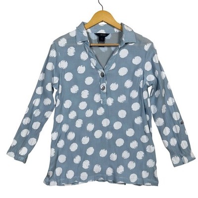 Ali Miles Women's Polka Dot Long Sleeve Collared Button Up Shirt Size S