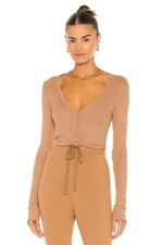 ENZA COSTA Silk Rib Long Sleeve Henley Top Pecan XS $150 E1 300