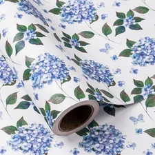 Kraft Hydrangea Floral Wrapping Paper Roll 17" 16.5 ft for Wedding Birthday Brid