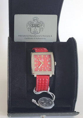 SUG 1883 MEN'S 60362-086 5ATM RED DATE WATCH TANK NEW