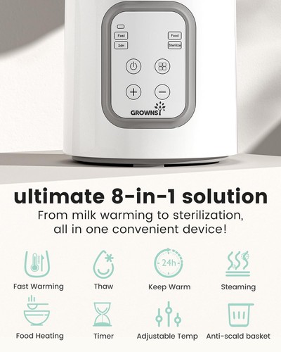 GROWNSY Scaldabiberon 8 in 1 Scaldabiberon Veloce Timer Sterilizzatore Sbrinamento Mantieni Caldo - Foto 3 di 8
