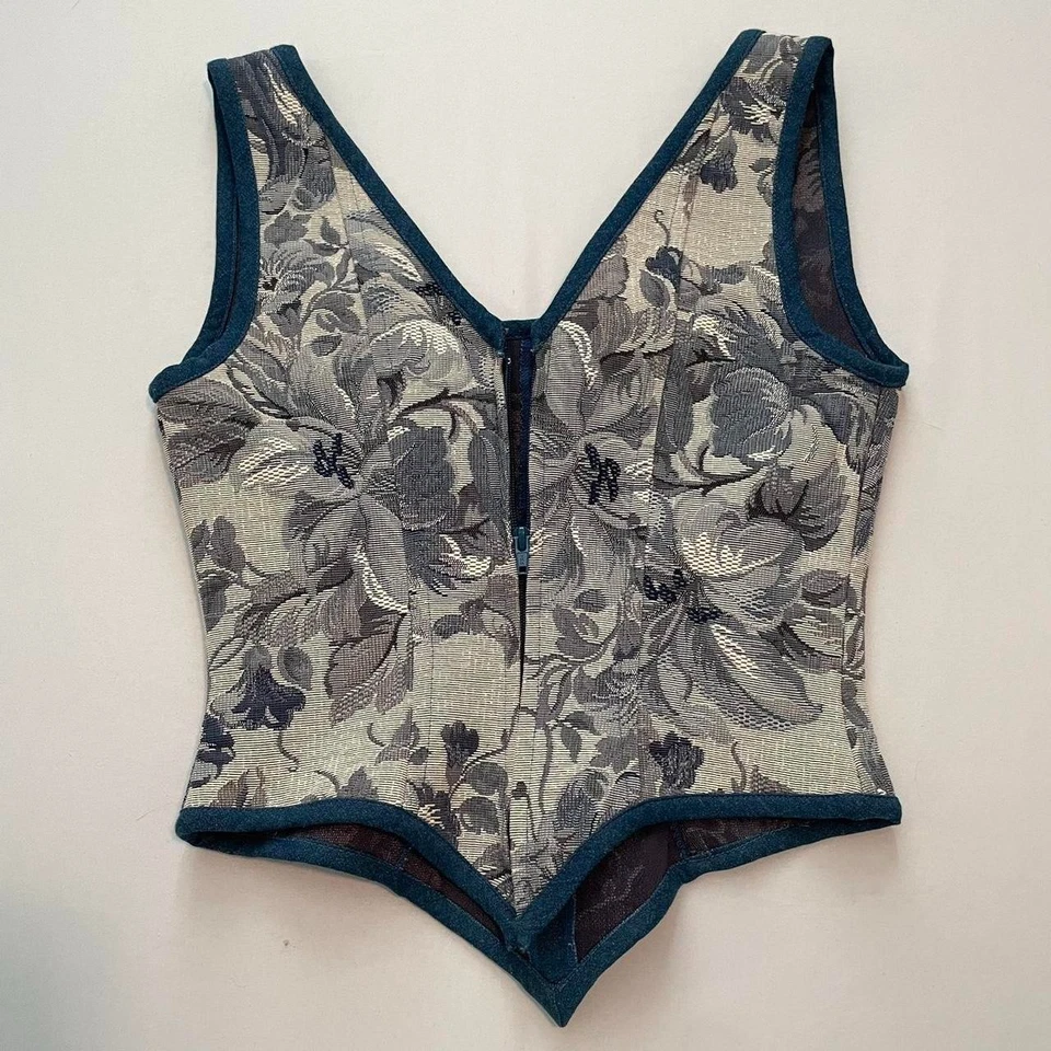 Vintage 1990s Tadashi Shoji Floral Corset Top  With Boning And Zipper - Image 2 of 4