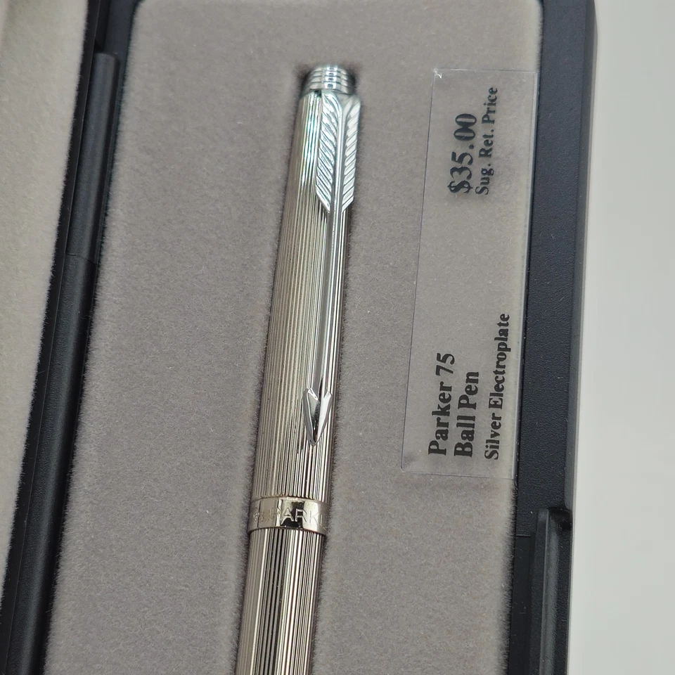 Parker 75 Silver Electroplate Ballpoint Pen Boxed Vintage NOS - Image 3 of 4