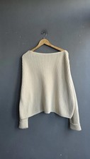 French Connection Cream Chunky Knit Oversized Jumper S Boat Neck Cotton Slouchy