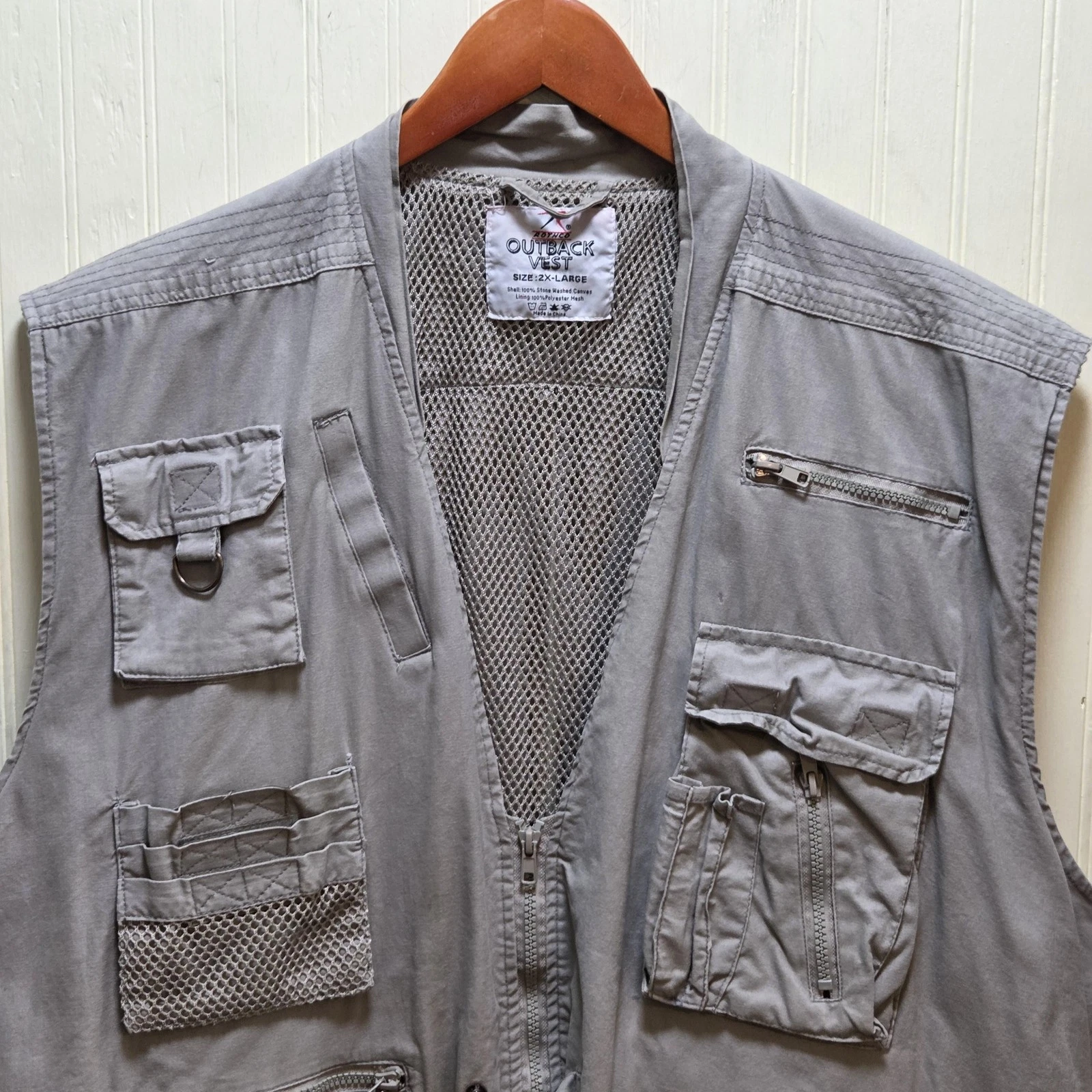 Rothco Vest Mens 2XL Gray Outback Canvas Multi Pocket Mesh Lined Outdoor Travel