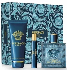Versace Eros Men 3-Piece Gift Set: 100ml EDT, Travel Spray & Shower Gel