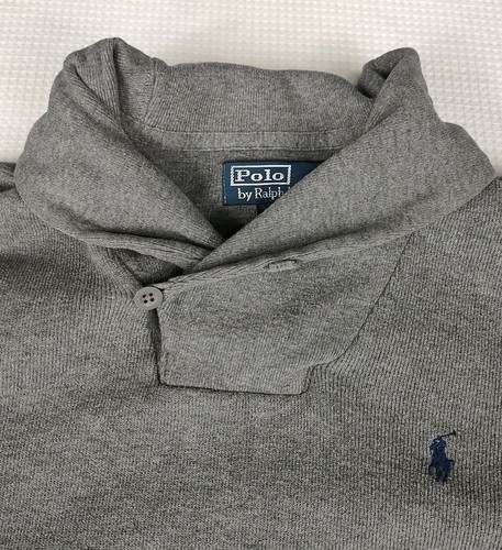 Polo Ralph Lauren Sweatshirt Wasserfallausschnitt geknöpft grau Baumwolle Freizeit Herren Medium - Bild 2 von 8