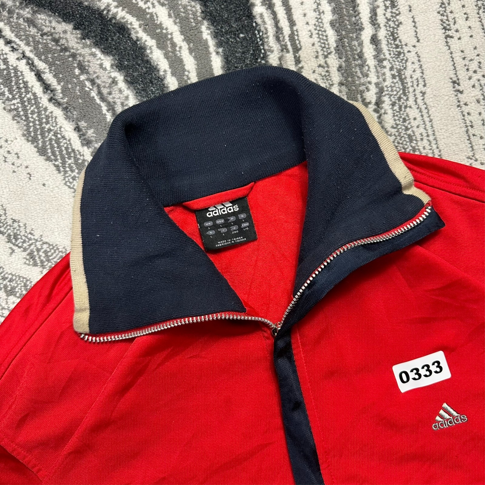 Vintage Adidas 2000's Y2K Red Navy Funnel Neck Large Tracksuit Top Track Jacket image 4