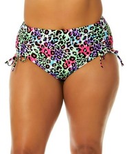 Salt Cove Plus Leopard High-Rise Side-Cinch Bikini Bottoms Plus Size Swimwear