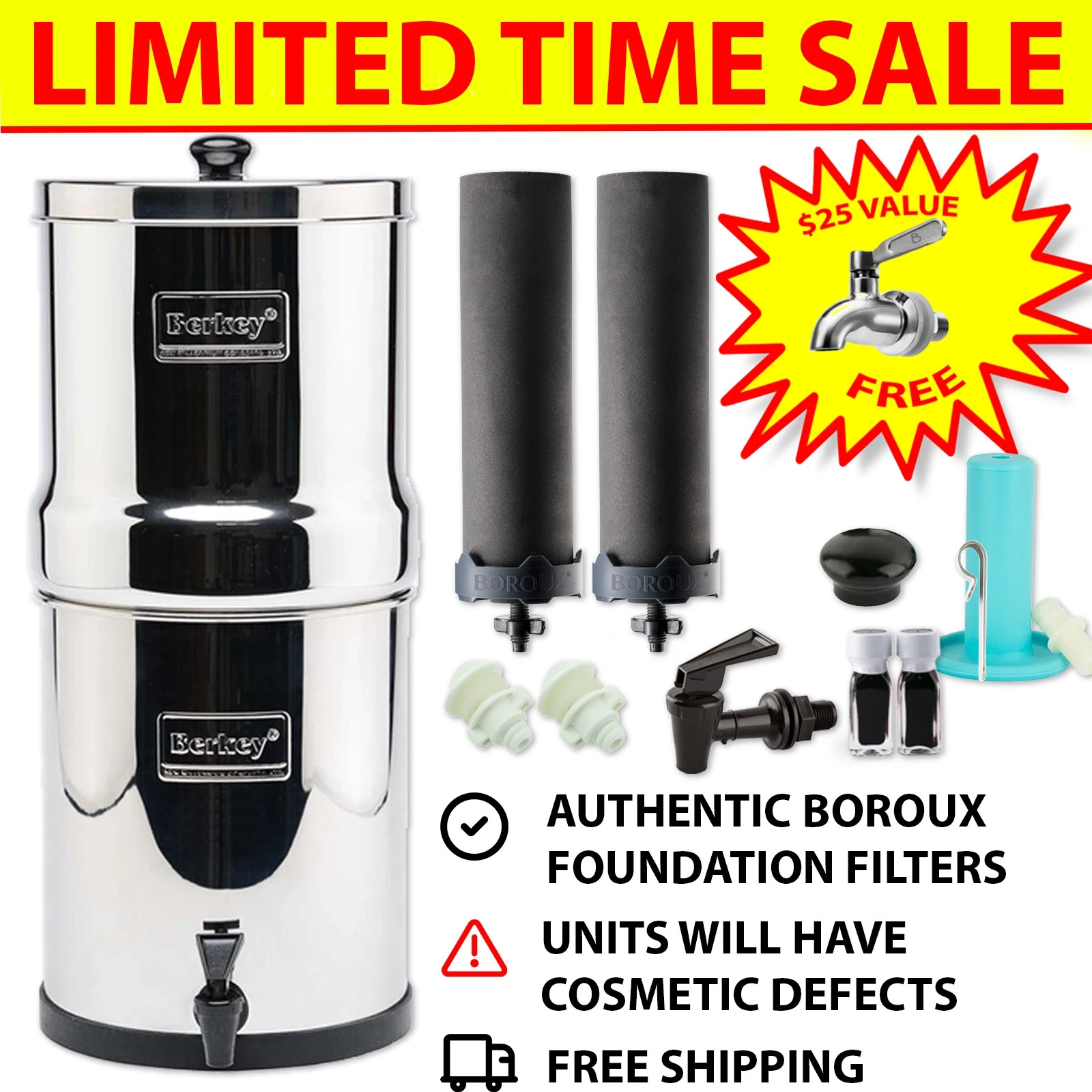 BLEMISHED Berkey Water Filter System & Certified Boroux Foundation Black Filters