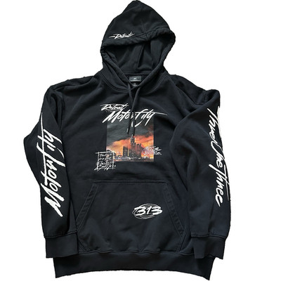 H&M Detroit Motor City Pullover Hoodie Sz M Techno Hip Hop Three One Three