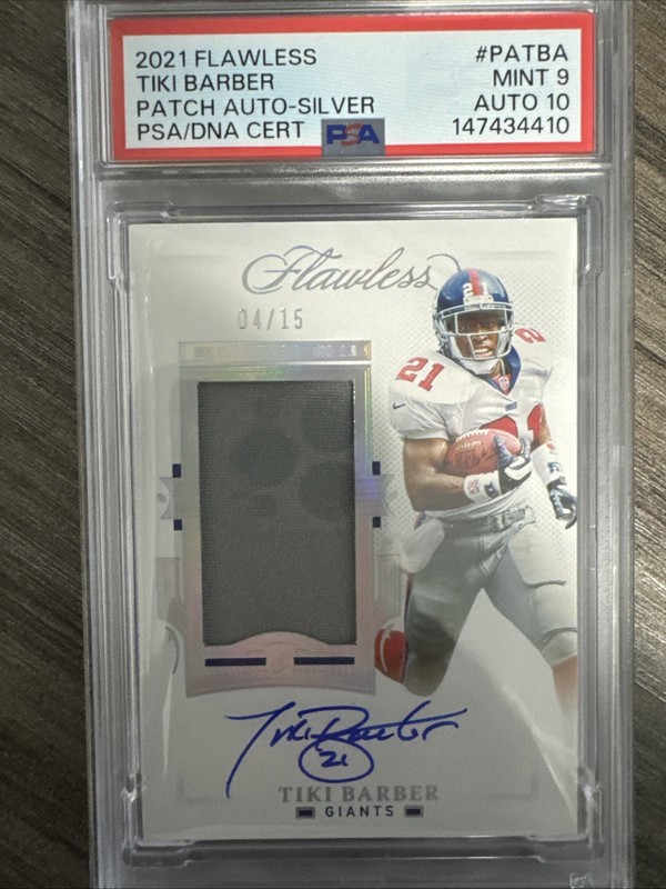 2021 Flawless Tiki Barber Patch Auto Silver /15 POP1