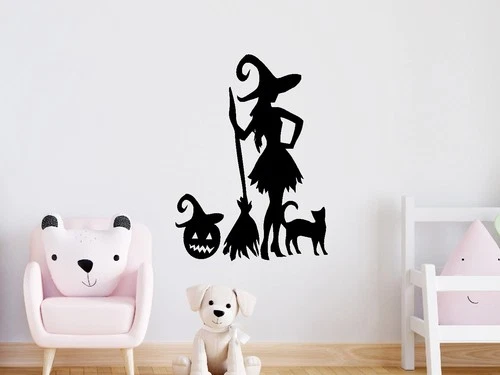 Halloween Witch Cat And Pumpkin Wall Window Stickers Cat Car Decal Home Kids DIY - Picture 1 of 19