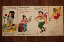 4 alte klappkarten gru&szlig;karten gl&uuml;ckwunschkarten handgemalt 1970 1980er jahre