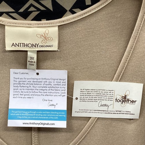 Antthony Originals Plus Size 2X Beige 2-Piece Blouse & Scarf Set - New With Tags - Picture 5 of 12