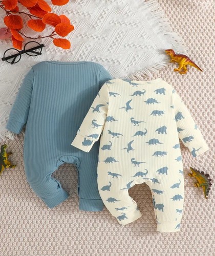 Set of 2 x Blue Baby Boys Babygrows Dinosaur Design 0-3 Months  - Bild 2 von 5