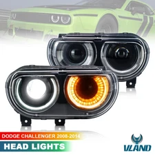 VLAND LED Headlights For Dodge Challenger 2008-14 Projector DRL Sequential Pair