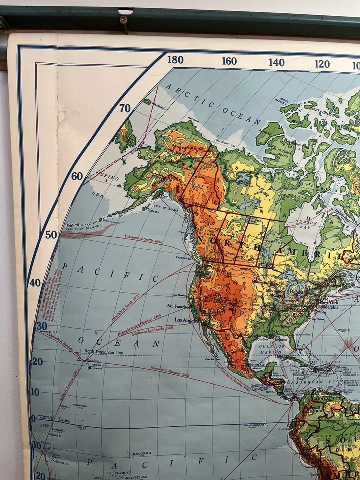 Vintage A.J. Mapa físico-político del mundo Nystrom Foto 2 de 4