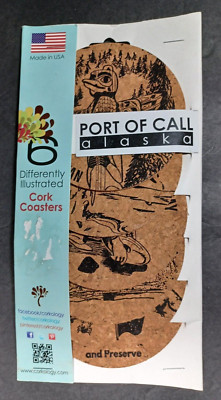 Alaska Collection Coaster Set 6 Differently Illustrated Cork Coasters NIP