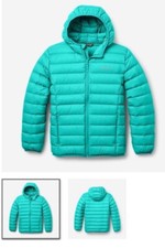SIZE: XS 5/6 , Eddie Bauer Kids CirrusLite Down Hooded Jacket-Caribbean Blue