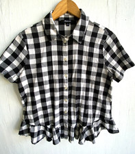 MADEWELL Black White Gingham Check Button up Blouse Ruffle Hem Size S